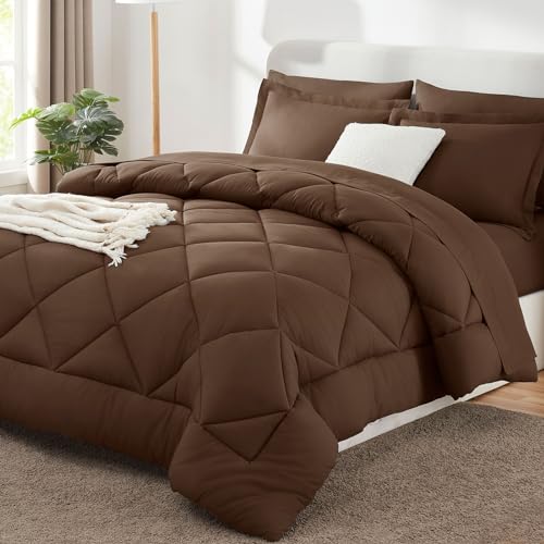 Super King Plus Comforter Set 128x120 Brown 7-Piece Bed in a Bag