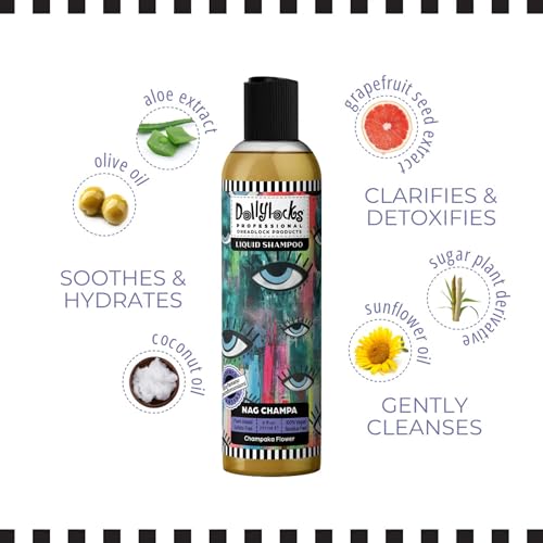 Dollylocks Clarifying Liquid Shampoo with Nag Champa - 8oz, Vegan & Residue-Free
