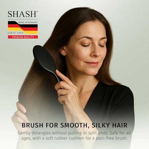 SHASH Hand Made German Nylon Boar Bristle Hair Brush Medium Black - Gentle Detangling