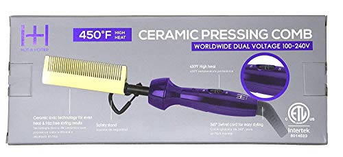Hot & Hotter Ceramic Hair Pressing Comb - Purple & Gold, 450°F, Dual Voltage