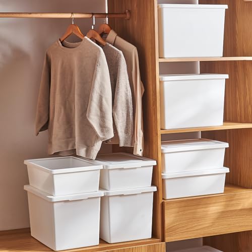 XL 4-Pack White Storage Bins with Lids - Stackable Plastic Containers for Home Office Garage