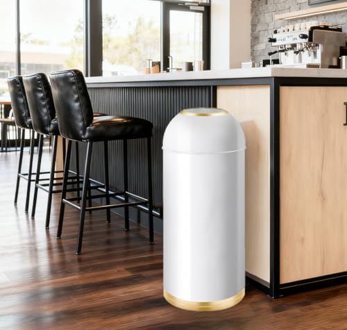 Huaqinglian White Gold 9 Gallon Stainless Steel Commercial Trash Can - Round Open Top Waste Bin for Home & Business