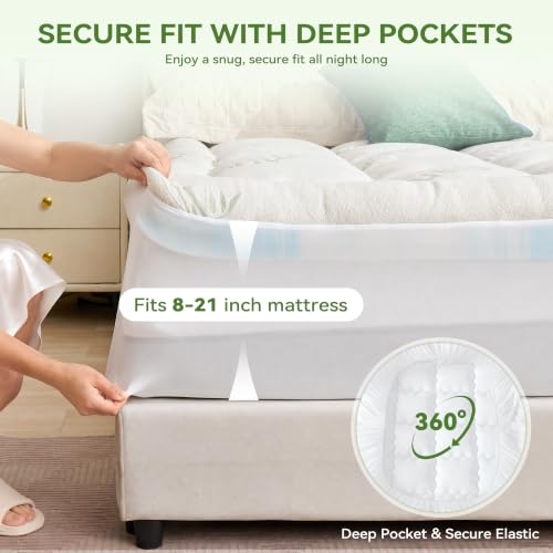 Queen Size BDEUS Dual Layer Memory Foam Mattress Topper with Cooling Gel, White