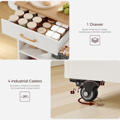 Kitchen Island Cart with Drawer & Open Shelves - Mobile Storage on Wheels