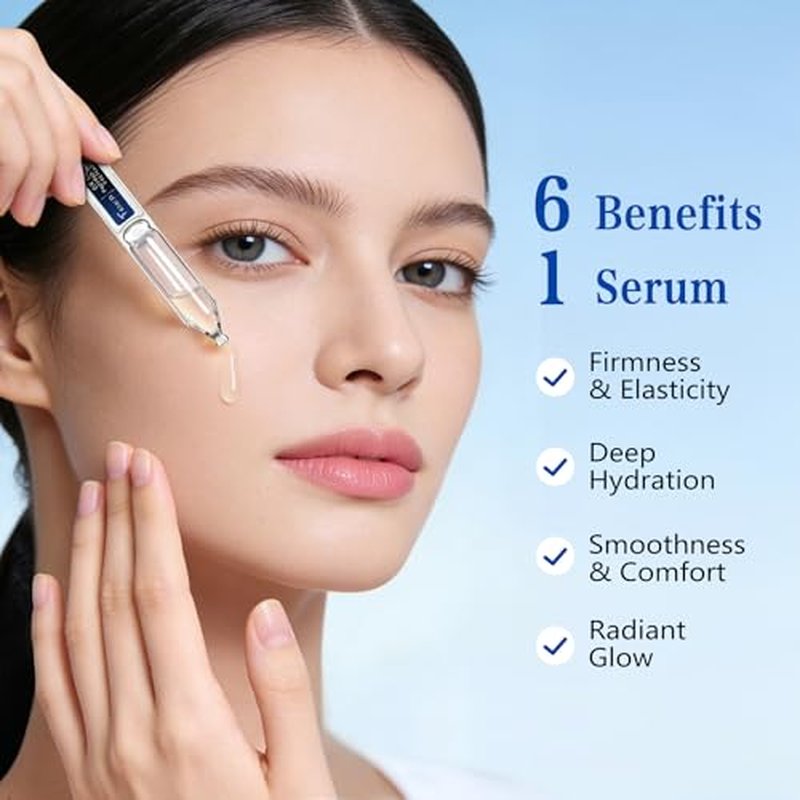 6X Deep Collagen Serum, Silk Peptide Serum for Face with Collagen & Multi Peptides, Anti-Aging Hydrating Serum Ampoule, Korean Skincare for Wrinkles & Radiance, 0.05 fl.oz x 30e