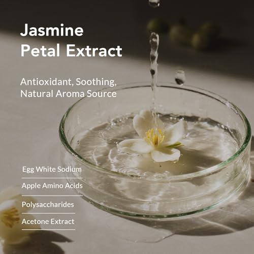 Kustie Jasmine Body Wash Deep Moisturizing Shower Gel - Real Petals, Hyaluronic Acid, Niacinamide & Squalane, Rich Lather, Long-Lasting Natural Scent for Dry & Sensitive Skin, 24.3 fl oz