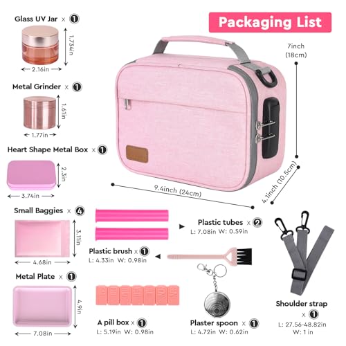 PODAHO Solid Travel Carrier Case with 10 Accessories, Multi-Use On-The-Go Organizers Box Case with Combination Lock, Portable Containers Pouch, Great Gift for Women, (Pink Set)