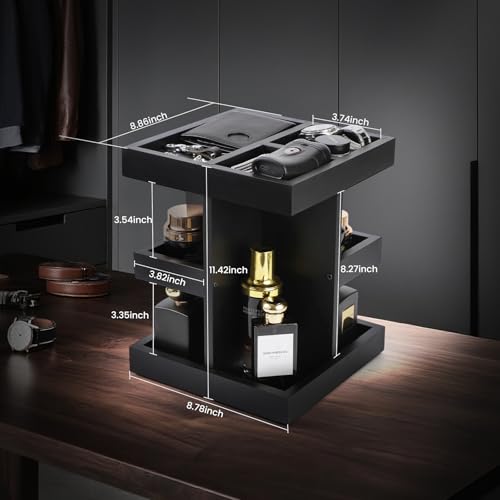 EXIN DECHEN Cologne Organizer for Men,Cologne Stand,3 Tier Wooden Perfume Shelf with Rotate,Desk Organizer,Gifts for Dad From Wife,Husband Boyfriend Birthday Gift Ideas,Gifts for Men