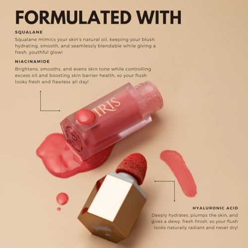 IRIS Oh! She Blushes Liquid Blush, Buildable and Long-Lasting, Serum-Like Formula with Hyaluronic Acid, Niacinamide and Squalane (Nude Pink, NA) (She¡¯s All That)