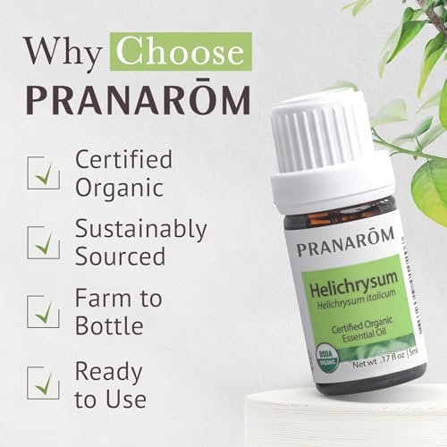 Pranarom Certified Organic Australian Sandalwood Essential Oil (5ml), 100% Pure Natural Therapeutic Grade for Home Diffusing, Aromatherapy, Skincare, Candle Making, DIY Perfumes (5ml, Helichrysum)