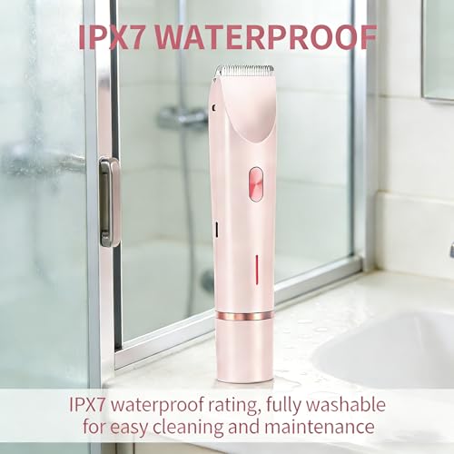 Bikini Trimmer for Women, 2 in 1 Electric Razors, Wet Dry Use, IPX7 Waterproof Rechargeable Bikini Shaver with Ceramic Cutting Head, 120 Min Cordless Runtime, Pink