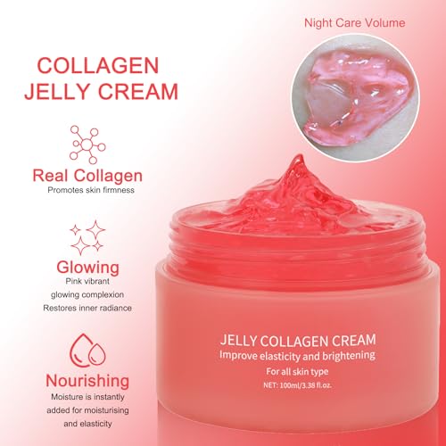 Collagen jelly cream, improves dull skin, reduces fine lines and wrinkles, collagen face mask, hydrates and moisturizing, enhances elasticity, lifts and firms the skin, suitable for all skin types (2