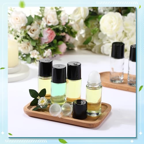 Sumind 24 Essential Oil Roller Bottles Glass Deodorant Bottle Roller Ball Container Empty Refillable Rollerball Bottle with Plastic Balls, Funnel and Sticker(30 ml,Clear)