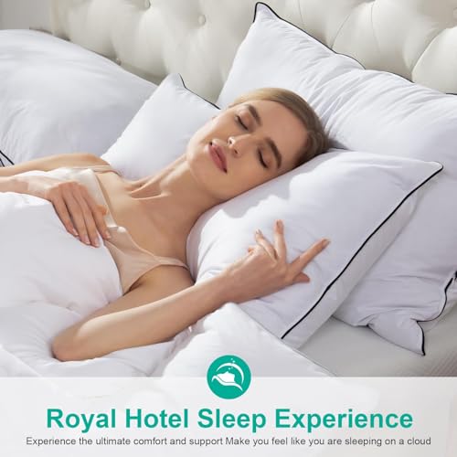 White King Size Goose Feather Down Pillows Set of 2 - Firm Support for Side Sleepers