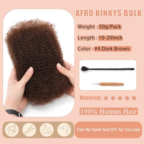 Afro Kinkys Human Hair for Twist Dreadlock Extensions - #4 / 16 Inch-50 Gram