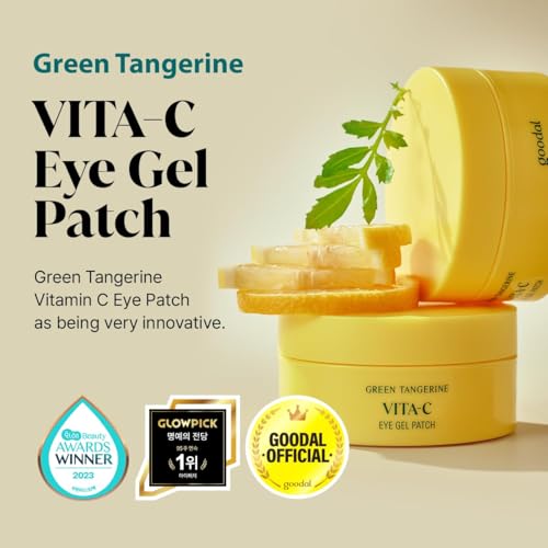 Goodal Green Tangerine Vitamin C Eye Patches 60 Sheets - Hydrating Under Eye Masks, Tired Puffiness Relief, Korean Skincare, Version 1