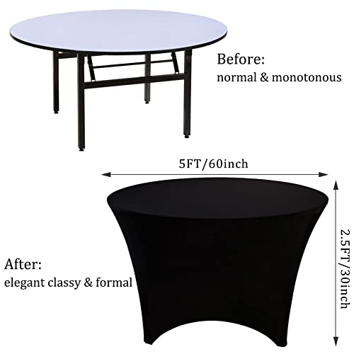 JALANCY 60 Inch Black 8 Pack Spandex Round Tablecloth - Washable & Wrinkle-Resistant