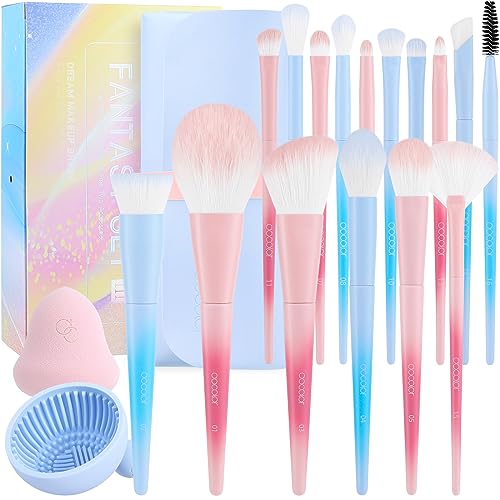 Docolor Fantasy Series Ⅲ Makeup Brush Set with Sponge & Bag – 16+3 Pcs Professional Face & Eye Brushes