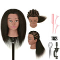 Human Hair Mannequin Head with Stand for Hairdressing Practice - Black Variation
