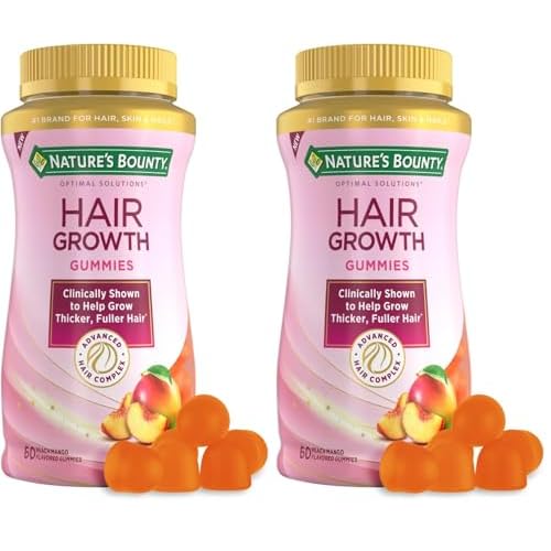 Nature's Bounty Hair Growth Gummies for Supporting Thicker, Fuller Hair with Biotin, Silicon & Arginine, Peach Mango Flavor ? Gluten Free, Contains No Lactose, Sodium or Fish, 60 Count/30 Servings