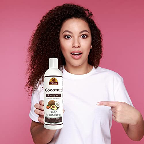 Okay Coconut Deep Moisturizing Shampoo Helps Replenish Moisture And Elasticity For Healthy Strong Hair Sulfate,Silicone,Paraben Free For All Hair Types and Textures Made in USA 12oz