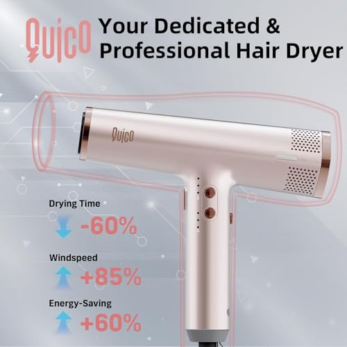 Pink Quico High-Speed 1875W Hair Dryer with Diffuser - 110,000 RPM BLDC Motor