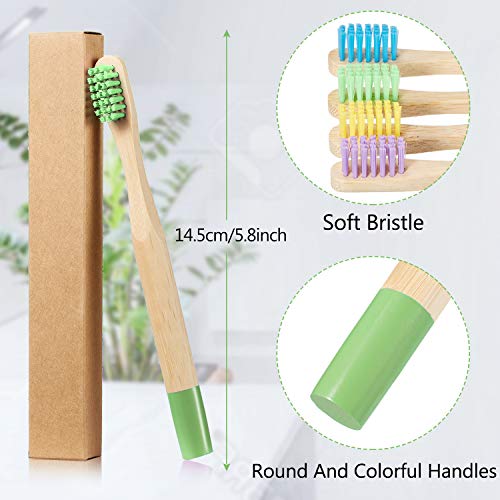 Kids Bamboo Toothbrush Set - 10 Pack of Organic Wooden Toothbrushes with Soft Bristles & Colorful Handles
