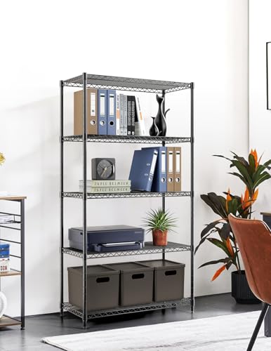 Simple Deluxe Heavy Duty 5-Shelf Storage Shelving Unit 1250lbs Capacity Black 2 Pack - Adjustable & Mobile