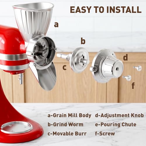 Metal Grain Mill Attachment for KitchenAid Mixer - Adjustable & Durable
