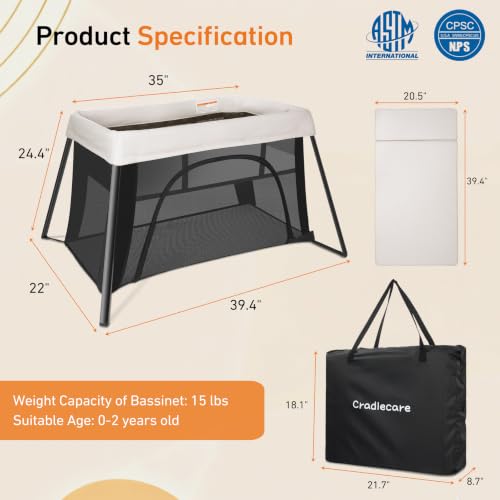 Travel Bassinet and Playard - Portable Foldable Baby Bed for Newborns & Toddlers