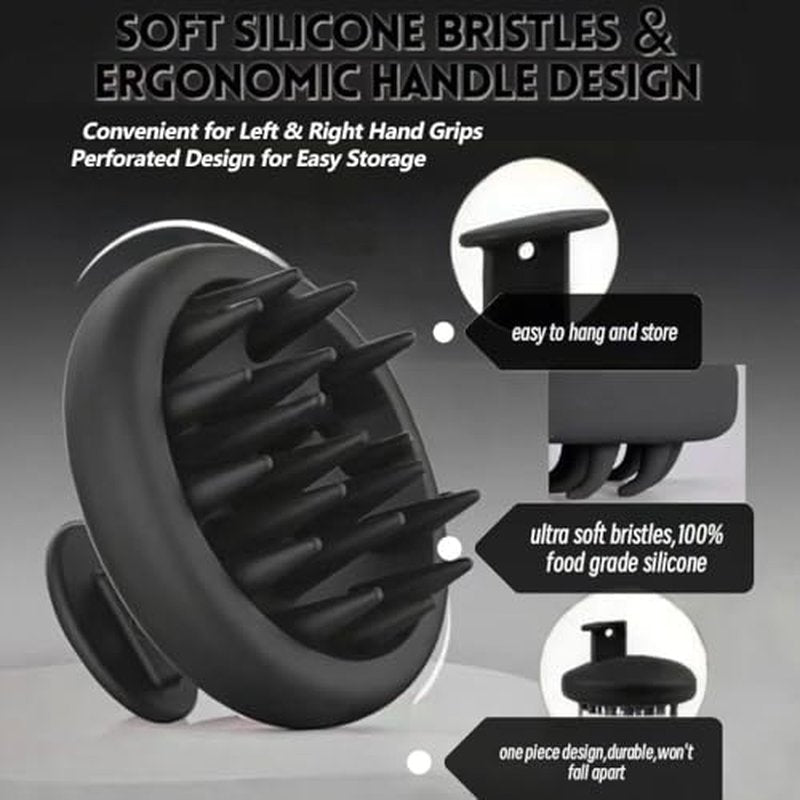 Beard Scrubber Brush Kit- 3 Piece Professional Set Silicone Beard Brush Scalp Shower Shampoo Scrubber Brush, Trimming Scissors, Dual-Sided Beard Comb | Hair Face Exfoliator & Massager for Growth