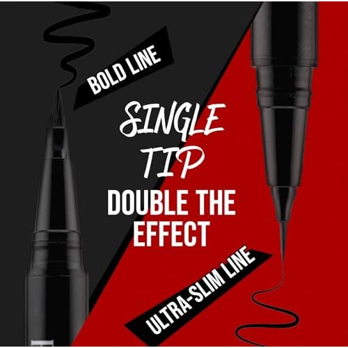 NOON'S UP Flat Eye-Liner - Waterproof Liquid Eyeliner Pen | Ultra-Slim & Bold Black Eyeliner | Quick-Dry & Waterproof Liquid Liner | Long Wear & No Smudge | Look-Defining Black Pen (0.017 Fl. Oz.)