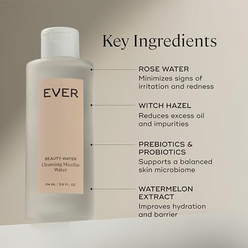 Ever Beauty Water Micellar Cleanser & Eye Makeup Remover - Rose Water, Hydrating, Sensitive Skin, 5.9 fl oz