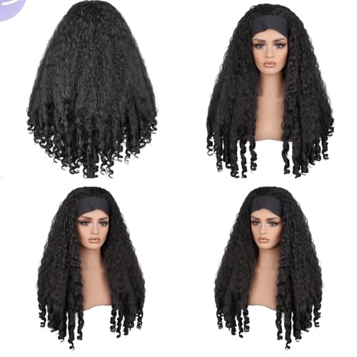 PREMPO Black Afro Curly Headband Wig 22 Inch 180% Density Synthetic Half Wig