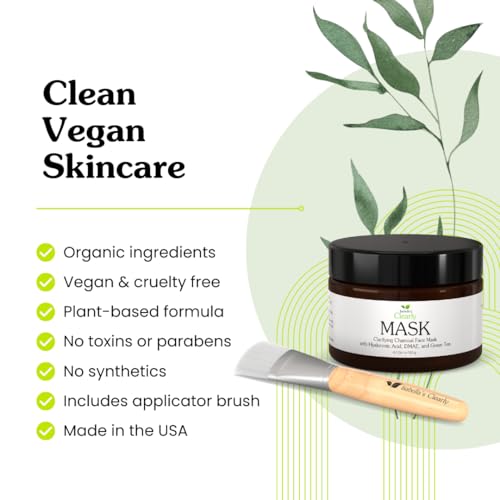 Isabella's Clearly MASK, Deep Pore Cleansing Charcoal Face Mask with Anti Ageing Hyaluronic Acid | Natural Skin Care for Wrinkles, Blackheads, Large Pores, Acne | Includes Applicator Brush