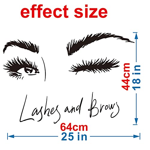 Lash Studio Wall Decal ? PVC Removable Eye and Brow Design ? Ideal for Brow and Beauty Salons, Bedrooms, and Studios ? Size: 25"x18" inch (Black-JZY234-Lashes)