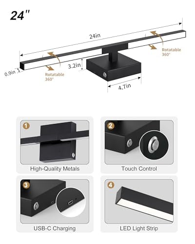 Black Battery Operated Wall Sconce Set of 2 with Remote, 8000mAh, 24 Inch