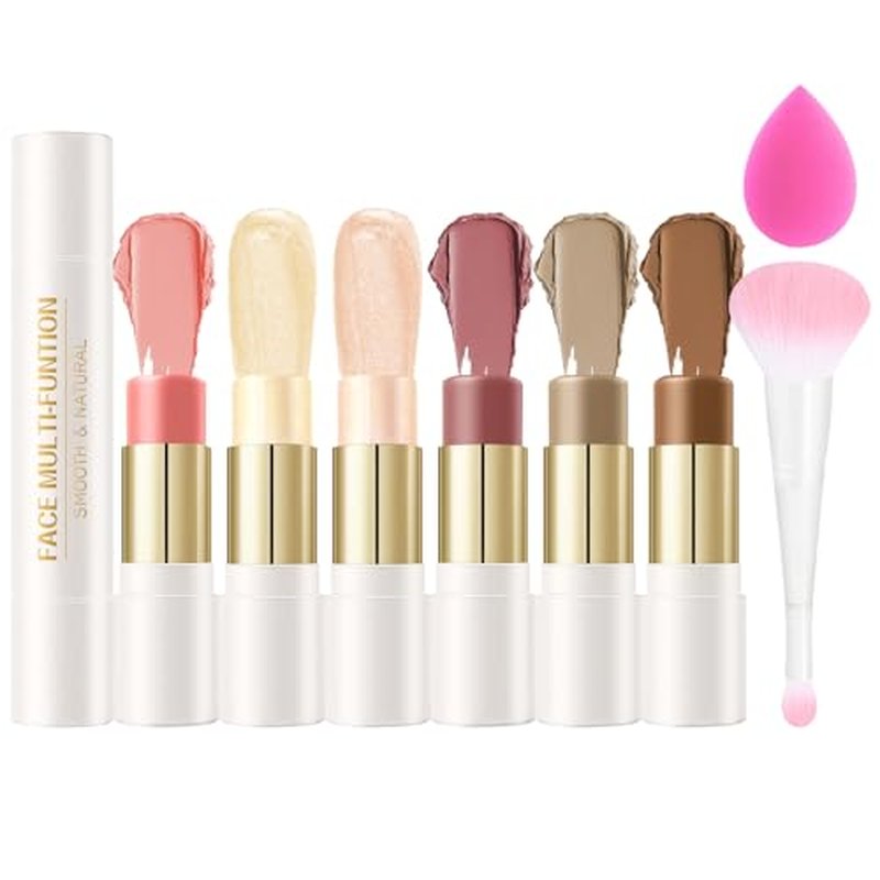 6 Colors Cream Contour Stick Set,Double-ended Cream Bronzer Stick,Highlighter Stick,Blush Stick,Professional Highlighter Makeup Contour Kit,Easy to Sculp Contorno Maquillaje£¨Set A£©