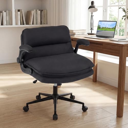 Charcoal Black GIANTEX Criss Cross Office Chair with Flip-Up Arms, Adjustable Height