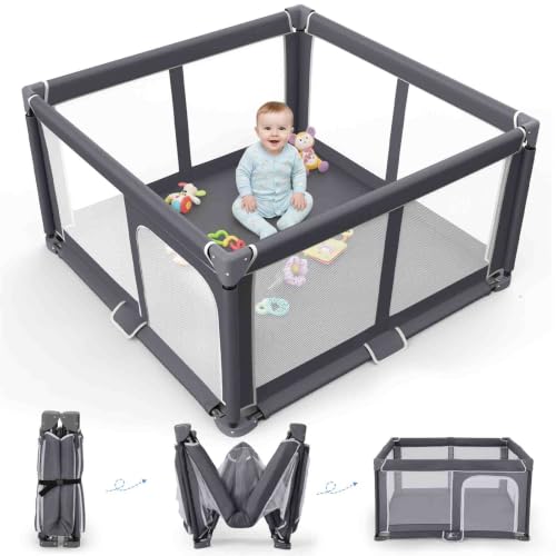 Grobeybees Dark Gray 50x50 Inch Foldable Baby Playpen Travel Yard