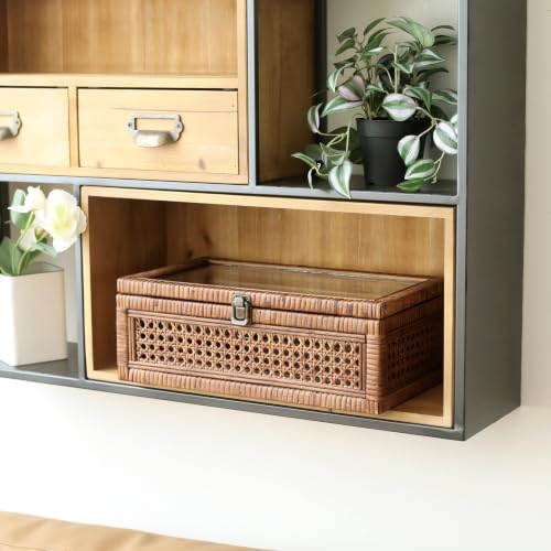 14.1 x 8.2 x 5.1 Inch Rattan and Cane Stacking Storage Boxes Set of 2 - Rustic Brown