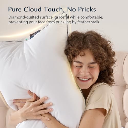 Pacific Coast Premium Goose Feather & Down Bed Pillows 2-Pack - Standard Size, Hotel Quality, Medium-Firm Support for Side & Back Sleepers