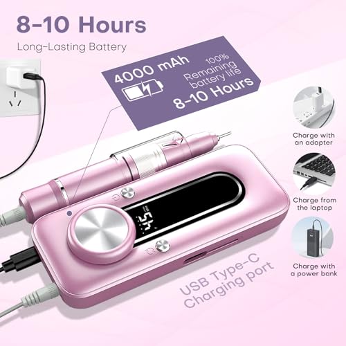 TUOBEO Cordless Nail Drill - Pink & Purple Portable Electric Nail File 45000 RPM