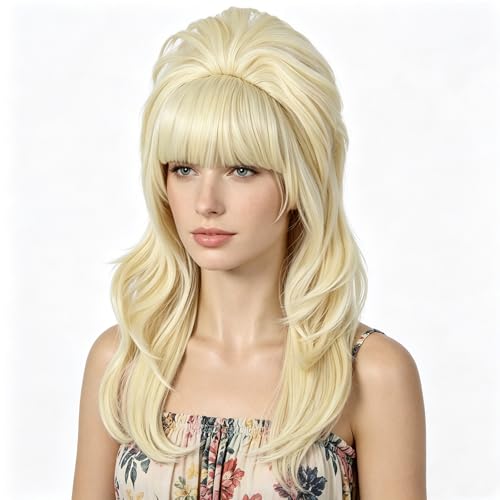 Retro Blonde Bouffant Wig with Bangs - Vintage Blonde Beehive Hairpiece for Women