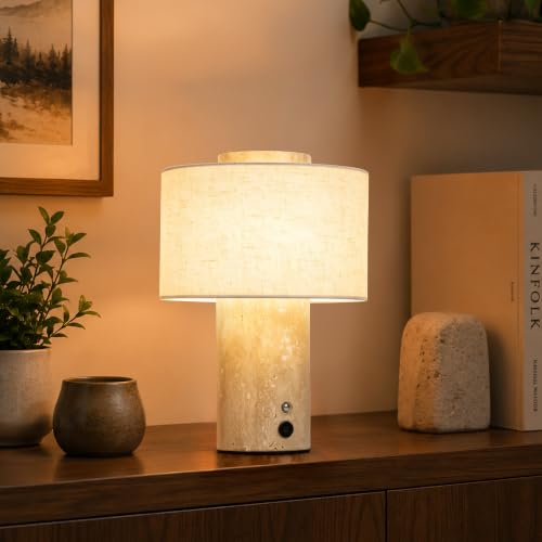 YMXYJM Marble Table Lamp - Rechargeable Travertine Touch Lamp with Dimming
