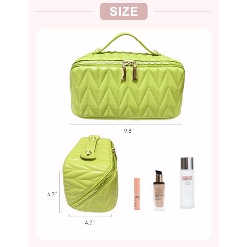 Travel Makeup Bag for Women, Large Capacity Cosmetic Bags for Girls, Compact Pouch Make up Organizer, Waterproof Toiletry Bag with Divider and Handle (Green)