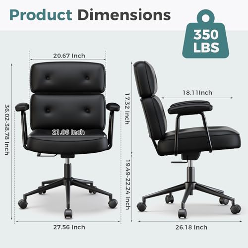 Ergonomic Home Office Desk Chair - Black PU Leather Computer Chair, Adjustable & Supportive