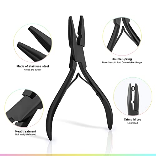 EHDIS Black Hair Extension Beading Tool Kit 600PCS Micro Silicone Beads & Pliers