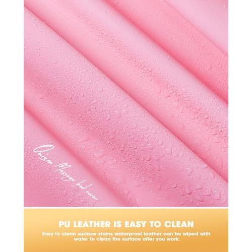 Onism Lash Bed Cover-Wipeable PU Leather Massage Bed Cover, Waterproof, Soft and Comfortable Spa Bed Cover with Storage Pocket for Eyelash Extension Bed Massage Bed Perfect for Salon Spa Home Use Pink