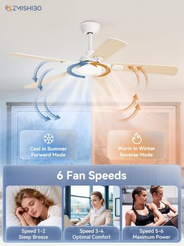 ZMISHIBO 52-Inch Modern Ceiling Fan with Lights & Remote Control - White, Indoor Use